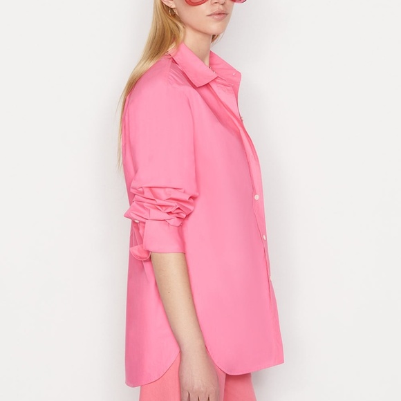 Frame The Oversized Vacation Shirt in Hot Pink Sz M - Picture 2 of 13